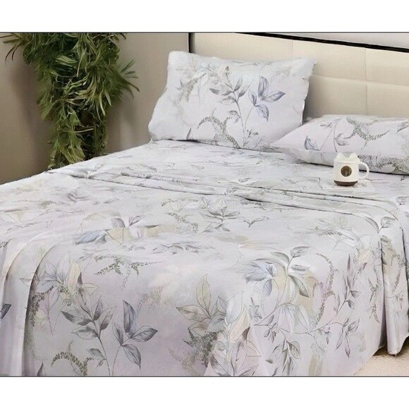 NEW Essina 100% Cotton King Duvet Cover Set w/ Two Pillow Shams White Floral - Picture 1 of 4